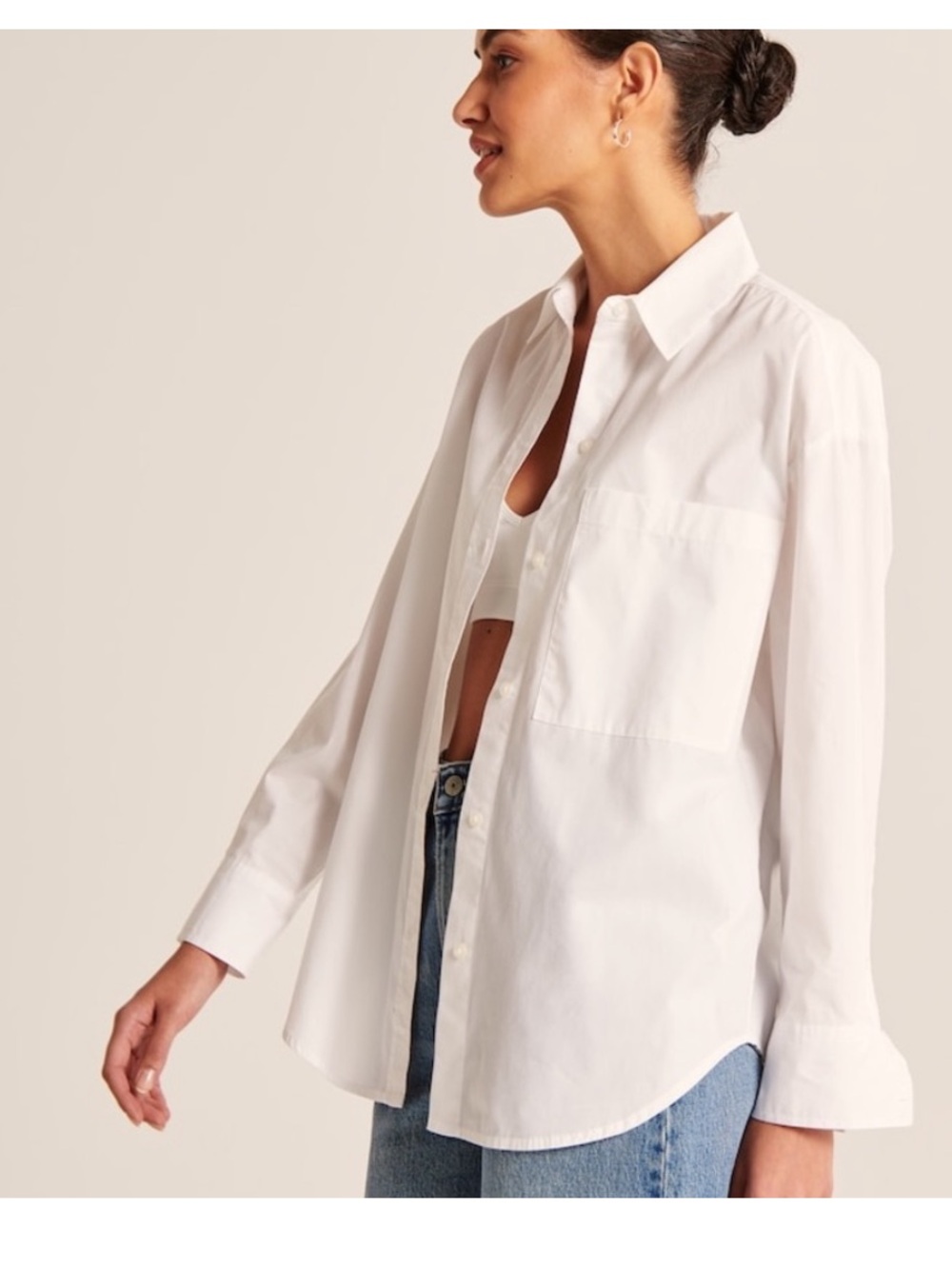 Abercrombie & Fitch White Cotton Poplin Oversized Shirt Medium